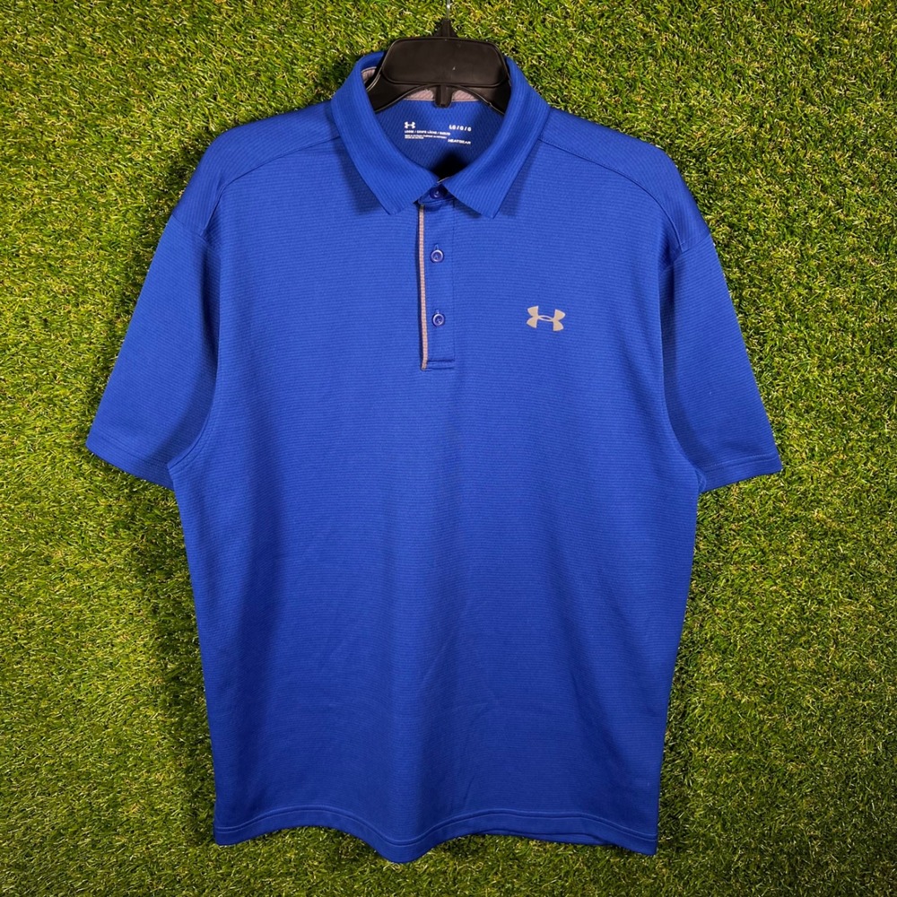 Under Armour HeatGear Mens Large Royal Blue Loose Fit Short Sleeve Polo Shirt